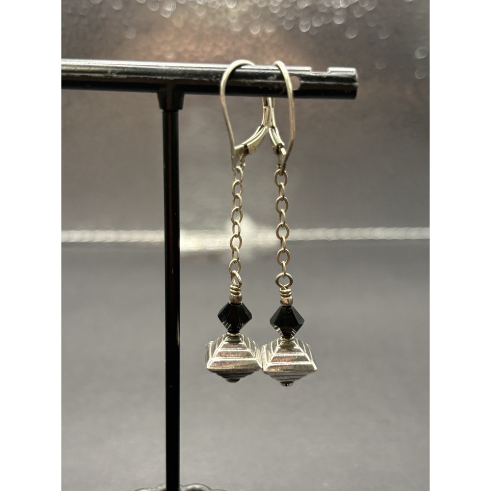 Vintage Sterling Silver Dangle Geometric Bead Earrings H20